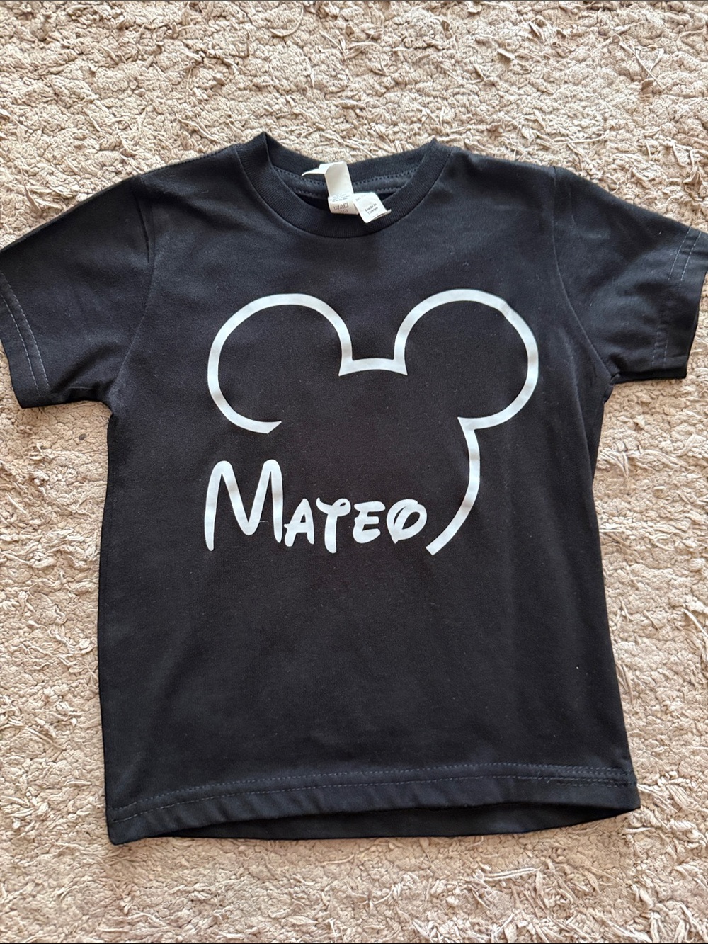 Custom Black Kids' Graphic Tee with White Mickey - Mateo